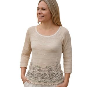Vintage Maurices Medium Cream Neutral Boho Shirt Shirred Casual